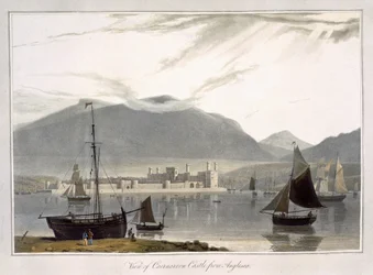 Vue du château de Caenarvon depuis Anglesea, de 